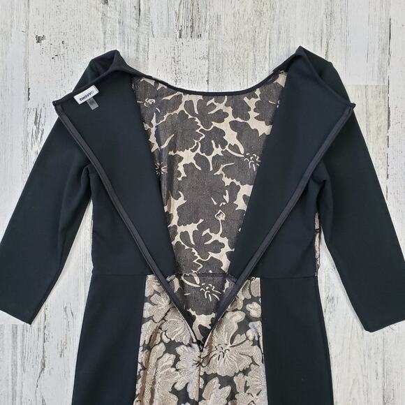 NWOT DKNYC Black Gold Metallic Floral Sheath L/S Mini Dress Women's Size 8 - Picture 10 of 12